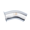 Clamp end and weld end connection close-up on 45° long radius elbow