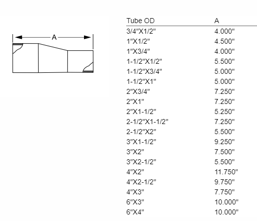 AWF TL32W Eccentric Reducer - 316L Stainless Steel ASME BPE Sanitary Butt Weld Fitting