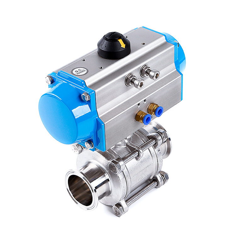 Side view of Pneumatic Sanitary Ball Valve Mod. SIG/23 with double-acting pneumatic actuator