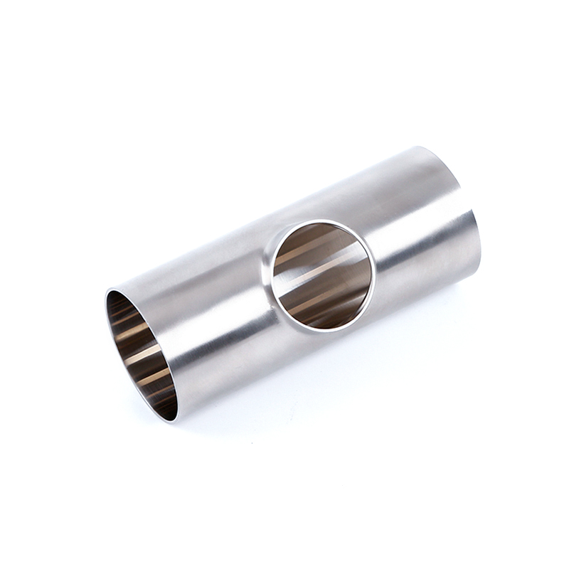 Side view of SMS Equal Tee Short sanitary weld fitting SS316L