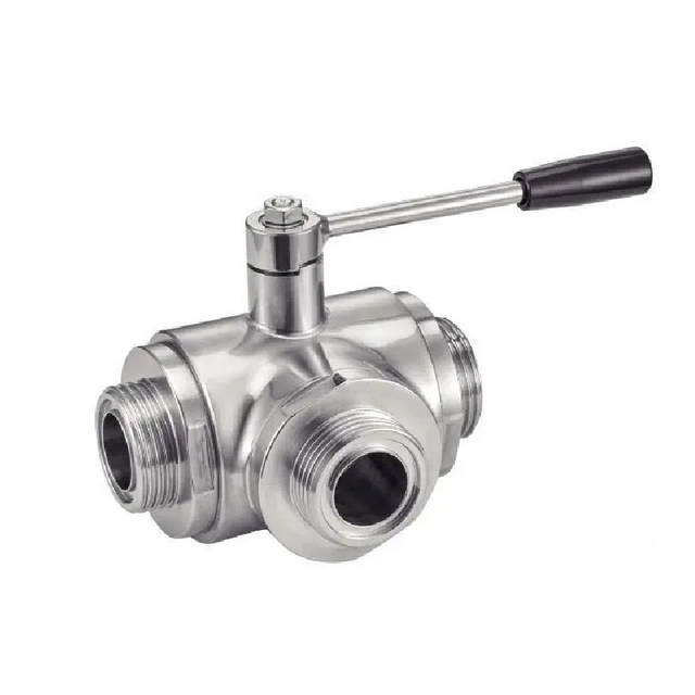3 Way Sanitary Ball Valve with Tread Ends, Manual Type