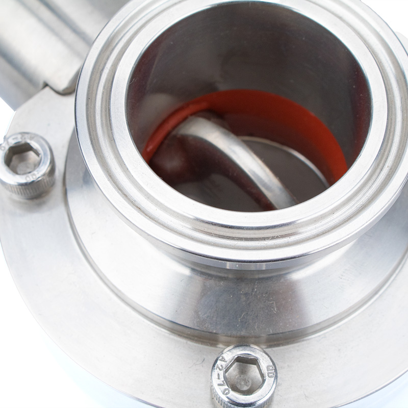 sanitary manual butterfly valve installed in food processing piping system