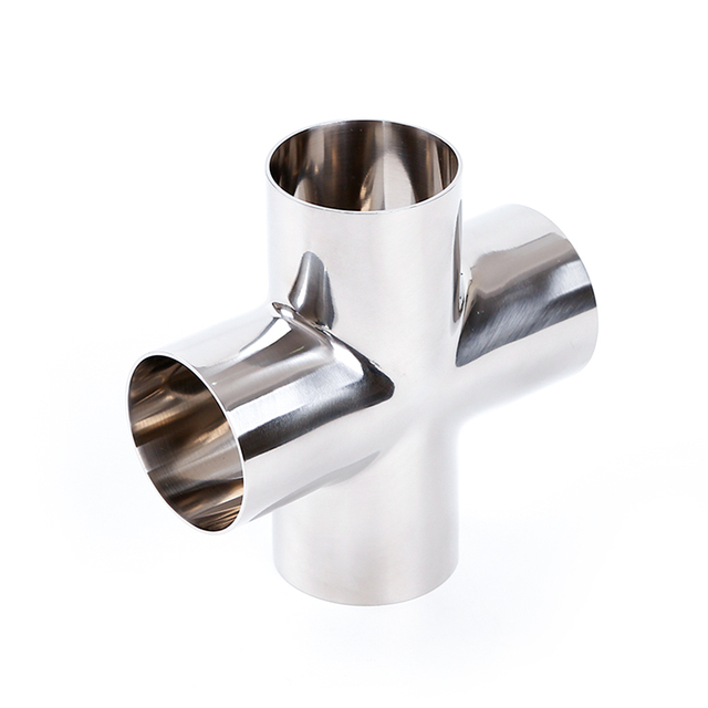 9W Long Weld Cross - 316L Stainless Steel Sanitary Butt Weld 4-Way Cross Fitting
